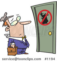 Unwelcome Cartoon Salesman Standing at a Door by Toonaday