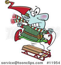 Cartoon Christmas Elf Losing Control of a Sled by Toonaday