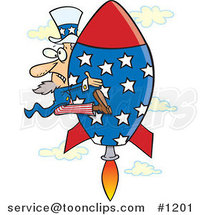 Cartoon Uncle Sam Shooting Upwards on a Rocket by Toonaday