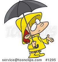 Cartoon Girl in Rain Gear, Waiting for Showers by Toonaday