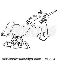 Cartoon Black and White Outline Design of a Unicorn by Toonaday