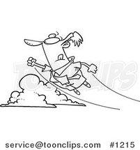 Cartoon Black and White Outline Design of a Business Man Shooting up and Away by Toonaday