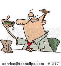 Cartoon Business Man Eating a Boring Sandwich by Toonaday