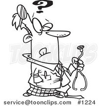Cartoon Black and White Outline Design of an Uncertain Doctor Holding a Stethoscope by Toonaday