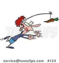 Cartoon Dieting Lady Chasing a Chocolate Covered Carrot on a Stick by Toonaday