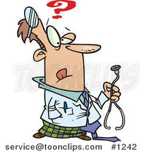 Cartoon Uncertain Doctor Holding a Stethoscope by Toonaday