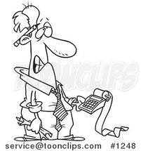 Cartoon Black and White Outline Design of a Frustrated Guy Trying to Calculate His Taxes by Toonaday