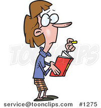 Cartoon Skinny Female Teacher Holding a Book and Chalk by Toonaday