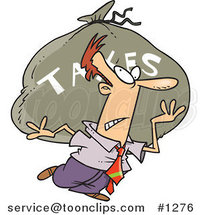 Cartoon Business Man Carrying a Huge Bag of Money for Taxes by Toonaday