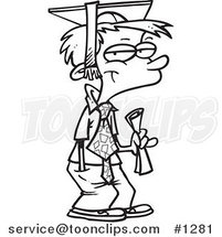 Cartoon Black and White Outline Design of a Teen Boy Graduate by Toonaday