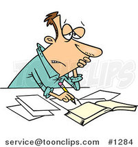 Stressed Cartoon Business Man Doing His Taxes by Toonaday