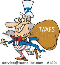 Cartoon Uncle Sam Grinning and Carrying a Money Bag over His Shoulder by Toonaday