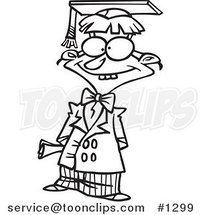 Cartoon Black and White Outline Design of a Teen Boy Graduate Posing by Toonaday