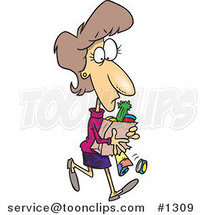 Cartoon Lady Carrying a Ripping Grocery Bag by Toonaday