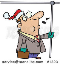 Cartoon Commuting Business Man Whistling and Wearing a Santa Hat by Toonaday