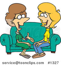 Two Talkative Cartoon Women Sitting on a Sofa by Toonaday