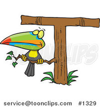 Cartoon Toucan Perched on a T Shaped Tree by Toonaday