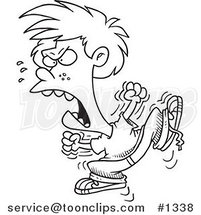 Cartoon Black and White Outline Design of a Boy Throwing a Temper Tantrum by Toonaday