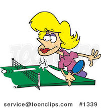 Blond Cartoon Lady Playing Table Tennis by Toonaday