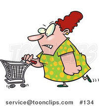 Cartoon Stressed out Lady Pushing a Shopping Cart by Toonaday