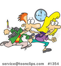 Tardy Cartoon School Boy and Girl Racing to Class by Toonaday