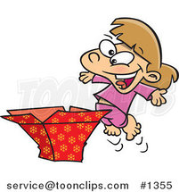 Cartoon Happy Girl Opening a Christmas Gift by Toonaday