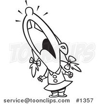 Cartoon Black and White Outline Design of a Crying Girl Throwing a Temper Tantrum by Toonaday