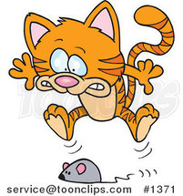 Cartoon Toy Mouse Frightening an Orange Tabby Cat by Toonaday