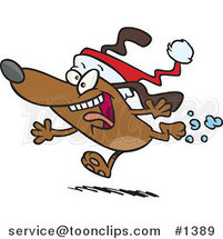 Cartoon Christmas Dog Running and Wearing a Santa Hat by Toonaday