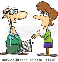 Cartoon Lady Talking to a Guy About Classified Ads by Toonaday