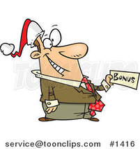Cartoon Happy Business Man Holding a Christmas Bonus by Toonaday