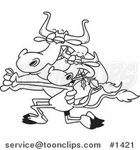 Cartoon Black and White Outline Design of a Cow Couple Dancing the Tango by Toonaday