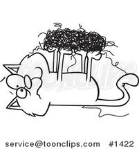 Cartoon Black and White Outline Design of a Cat Tangled in String by Toonaday