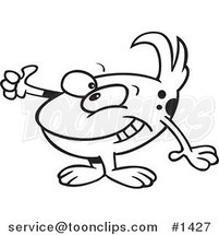 Cartoon Black and White Outline Design of a Tidbit Holding a Thumb up by Toonaday