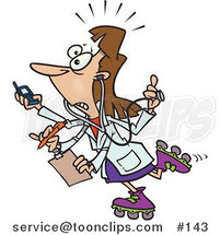 Cartoon Female Doctor with 4 Arms Multi Tasking by Toonaday