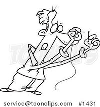 Cartoon Black and White Outline Design of a Guy Threading a Needle by Toonaday