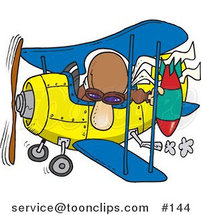 Cartoon Bomber Guy in a Biplane Preparing to Drop a Bomb by Toonaday