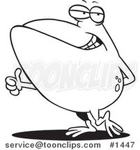 Cartoon Black and White Outline Design of a Big Frog Holding a Thumb up by Toonaday