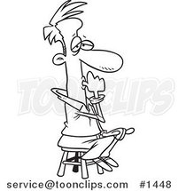 Cartoon Black and White Outline Design of a Business Man Sitting on a Stool and Sucking His Thumb by Toonaday