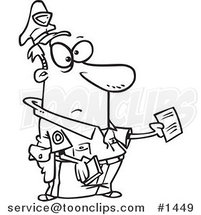 Cartoon Black and White Outline Design of a Cop Issuing a Ticket by Toonaday