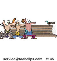 Cartoon Three Men at Different Ages, Sitting on a Bench by a Pigeon by Toonaday