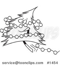 Cartoon Black and White Outline Design of a Happy Christmas Tree with Baubles by Toonaday