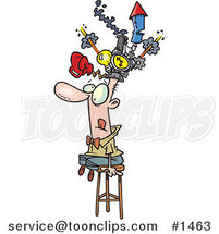 Cartoon Guy Sitting on a Stool and Wearing a Thinking Cap by Toonaday