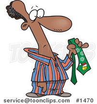 Cartoon Black Guy in His Pajamas, Holding a Christmas Tie by Toonaday