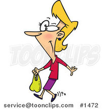 Cartoon Thrifty Lady Carrying a Plastic Bag by Toonaday