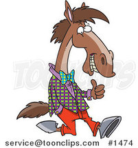 Cartoon Horse Walking Upright in Clothes and Holding a Thumb up by Toonaday