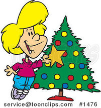 Cartoon White Girl Decorating a Christmas Tree by Toonaday