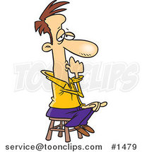 Cartoon Business Man Sitting on a Stool and Sucking His Thumb by Toonaday