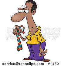 Black Cartoon Business Man Holding a Striped Tie by Toonaday