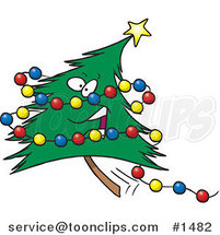Cartoon Happy Christmas Tree with Colorful Baubles by Toonaday